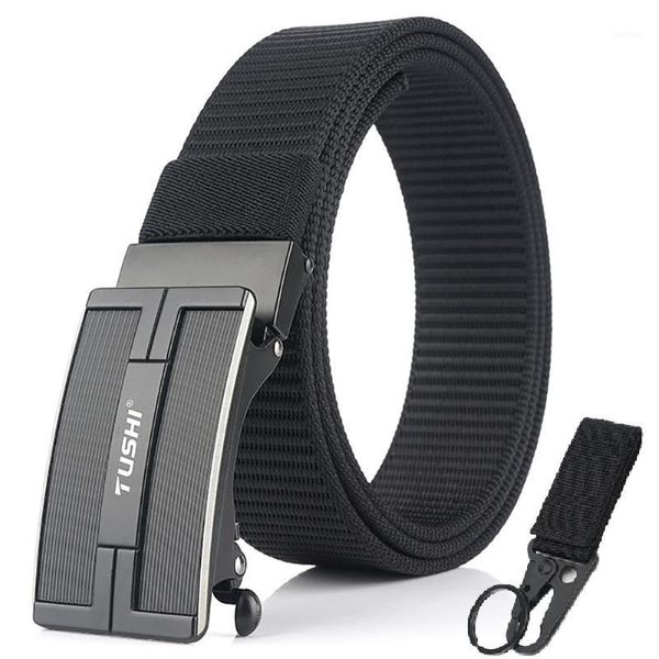 

waist support men's tactical belt thick 3mm soft solid nylon hard metal automatic buckle1, Black;gray