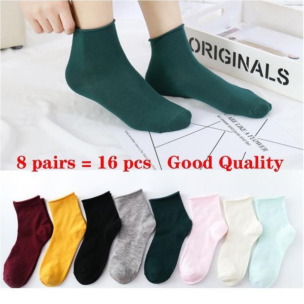 

8pairs=16pcs women casual cotton socks female solid color simple sock girls harajuku calcetines warm socks autum jlldlb, Black
