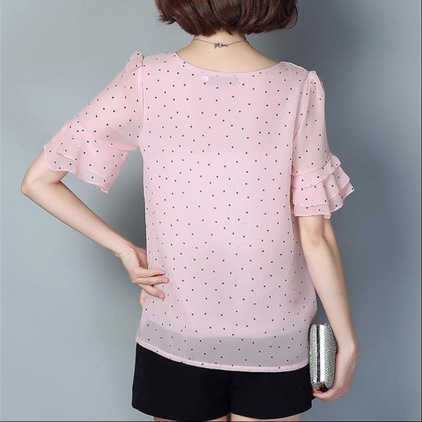 

summer chiffon blouse shirt women polka dot womens and blouses plus size 5xl loose ruffle femininas 2021 o neck pink, White