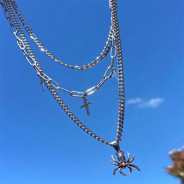 

pendant necklaces ins cool earth disco concave shape accessories black punk spider necklace for men and women 2021 kpopwholesale, Silver