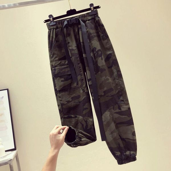 

2021 spring autumn combat camo cargo pants women fashion high waist hip hop trousers cropped pants camouflage long y49, Black;white