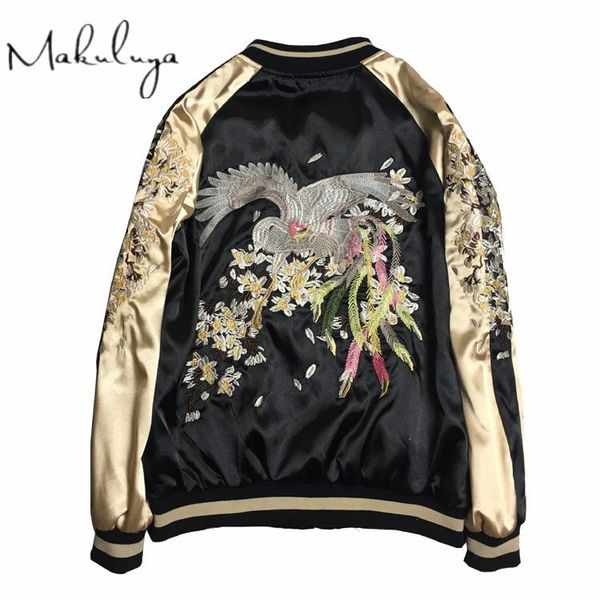 

men's jackets makuluya reversible coat street style women men printed long-sleeved embroidery baseball casual jacket outerwear plus siz, Black;brown