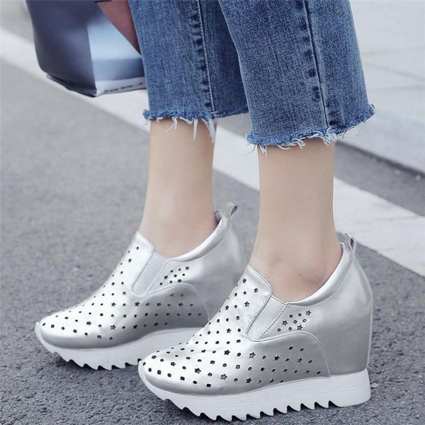 

dress shoes women genuine leather wedges high heel sport gladiators sandals female breathable fashion sneakers summer slip on ankle boots, Black