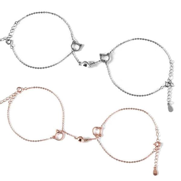 

charm bracelets couples magnetic mutual attraction vows of eternal love charms adjustable jewelry gifts set for lover, Golden;silver