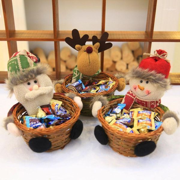 

christmas decorations storage candy basket santa claus snowman elk doll weaving bamboo baskets xmas gift holder bag for home nmr01441