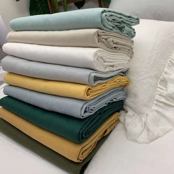 

enzyme washable linen sheet fitted set pillow case super soft four piece