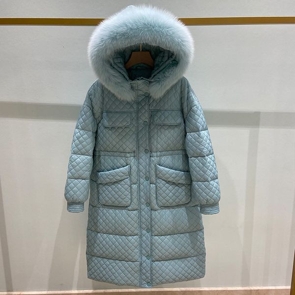 

2021 new winter women big natural fur collar parka thick warm 90% white duck down coat long sleeve snow jacket l258, Black