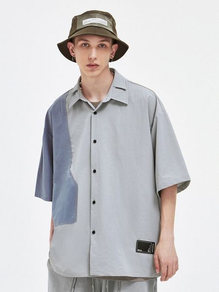 

men button front colorblock shirt p1jf#, White;black