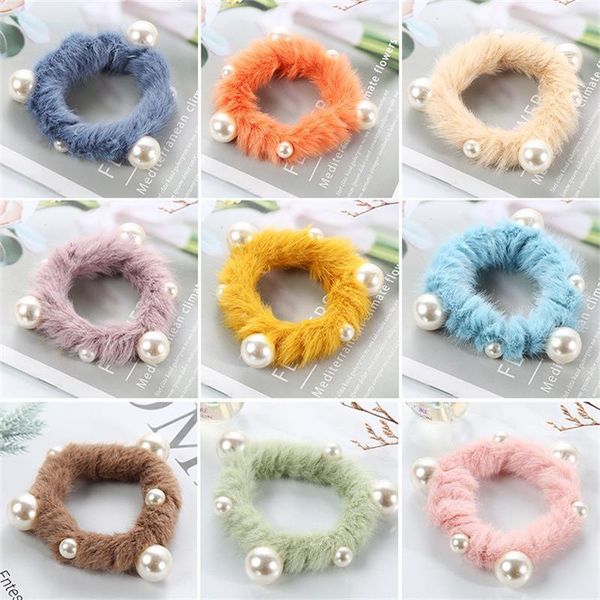 Scrunchie Streç Peluş Kafa Scrunchies Kadın Kızlar Elastik Faux Kürk Inci Saç Bantları Aksesuarları Kıllar Kravat Halkası Headdress 1777 B3