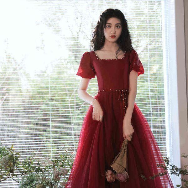 

luxury street style dresses wine red bride's wedding toast can usually wear 2021 autumn engagement , female back door, Black;pink