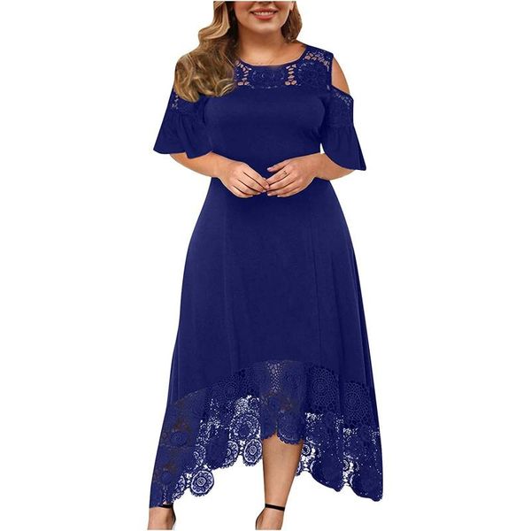 

casual dresses plus size dress for women o-neck off shoulder lace splicing half sleeve midi elegant office ladies clothes vestidos, Black;gray