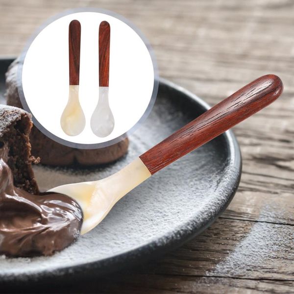 

spoons 2pcs delicate natural shell creative coffee with wooden handle
