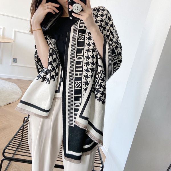 

design korean autumn winter new imitation cashmere scarf female thous bird lattice letter spring and summer dual-purpose shawl thickened, Blue;gray