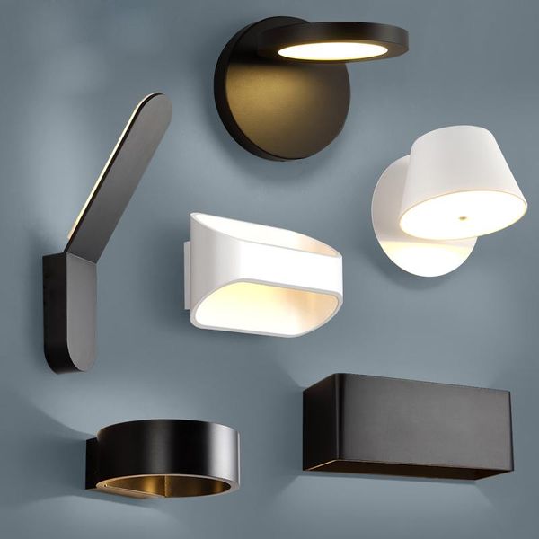 

wall lamp modern simple geormetry led aluminum pure white black project aisle for bedside corridor home lighting decoration