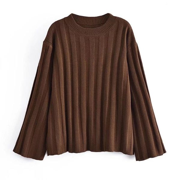 

women's sweaters willshela women fashion oversized brown knitted sweater vintage long sleeves o-neck female knit pullover chic, White;black