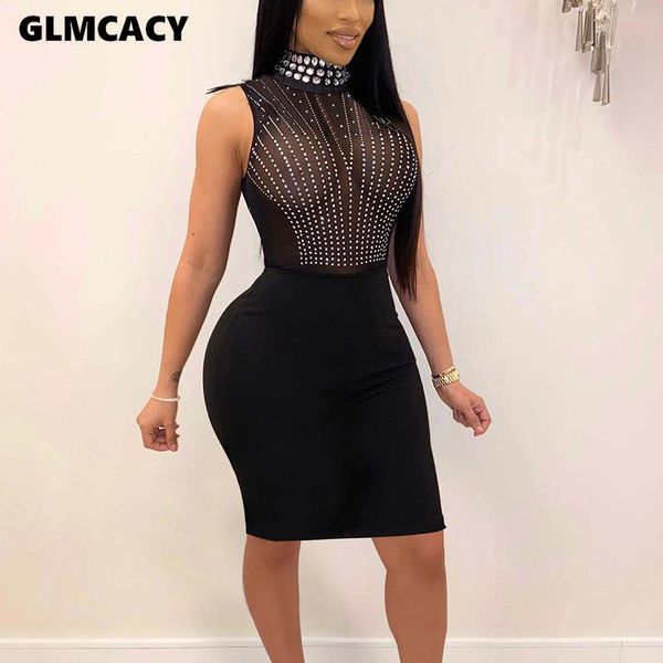 

women bandage dress sleeveless black diamond bead club dress vestido luxury celebrity evening party, Black;gray