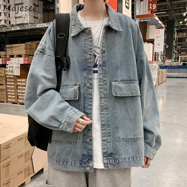 

men's jackets denim men spring turn-down collar japanese style single breasted cargo jacket fashion oversize s-3xl simple loose retro, Black;brown