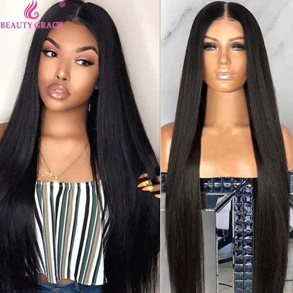 

lace wigs long straight 4x4 front wig human hair for women 30 inch frontal brazilian closure, Black;brown