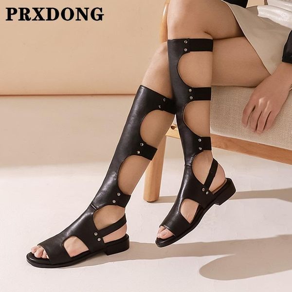 

boots genuine leather women summer shoes 2021 fashion rome style black biege low square heels peep toe casual