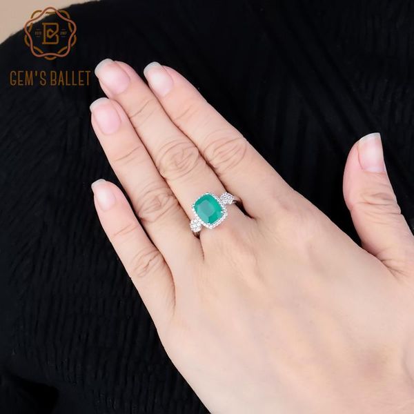 

cluster rings gem's ballet natural green agate gemstone 925 sterling silver classic wedding fine fashion stone jewelry for women, Golden;silver