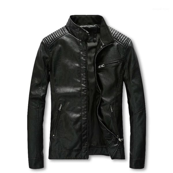 

men's fur & faux 2021 hip hop bomber jackets clothing male leather windbreaker fashion casual pilot overcoat homme solid cool jacket co, Black