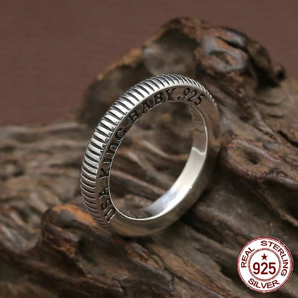 

100% s925 sterling silver ring personality fashion classic jewelry punk style carved letters simple style to send a gift