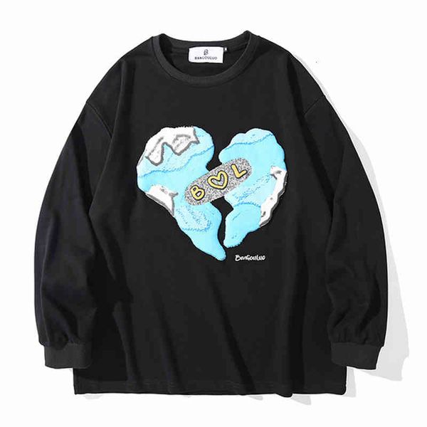 

men's hoodies & sweatshirts camiseta estampa coraÃ§Ã£o pÃªssego-manga longa para homens wakj, Black