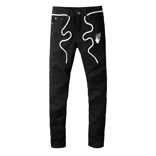 

2021 new men's male trousers black arrow print for young men stretch slim slimming jeans denim pants 156 5gly, Blue