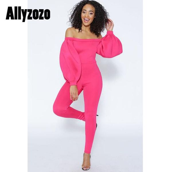 

women's jumpsuits & rompers allyzozo off shoulder puff sleeve party wear trousers for women casual street playsuits, Black;white