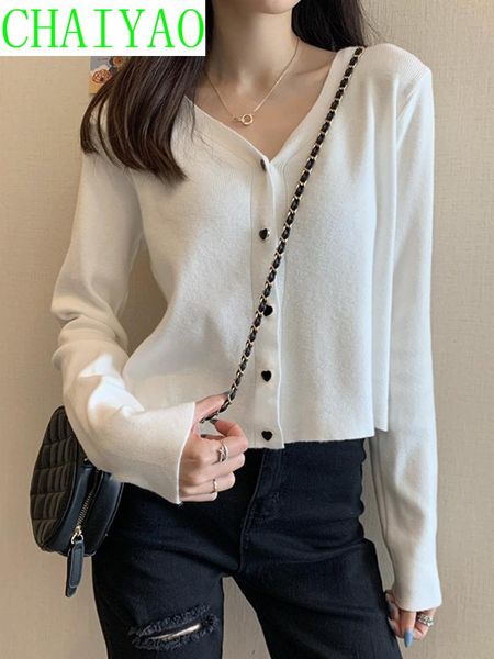 

women's knits & tees spring and autumn 2021 wear thin v-neck sweater coat gentle wind knitting cardigan with clothes, White