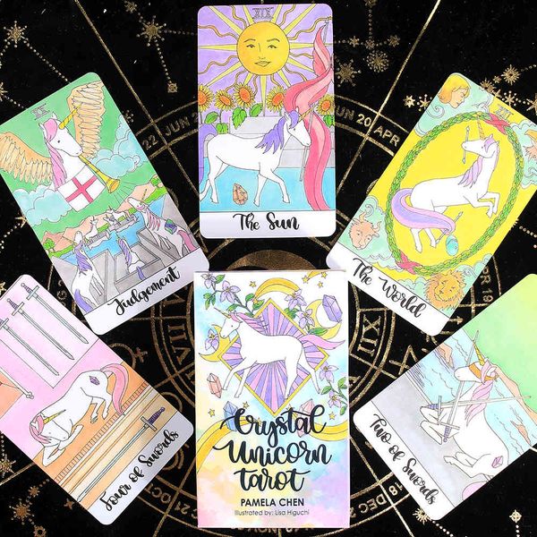 Unicórnio de cristal com instruções de PDF Novo Divinate Fate Oraclese Tarot Deck Jogo 78 Cartões Iniciantes