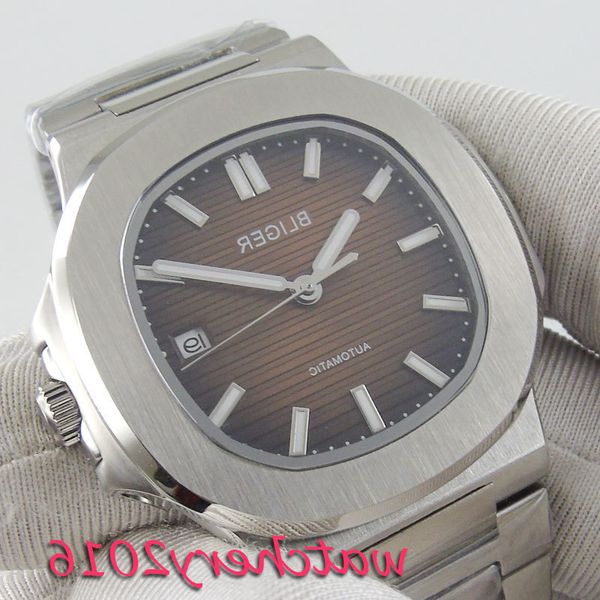 

40mm bliger brown dial sapphire glass luminous date square steel case miyota automatic movement mens watch, Slivery;brown