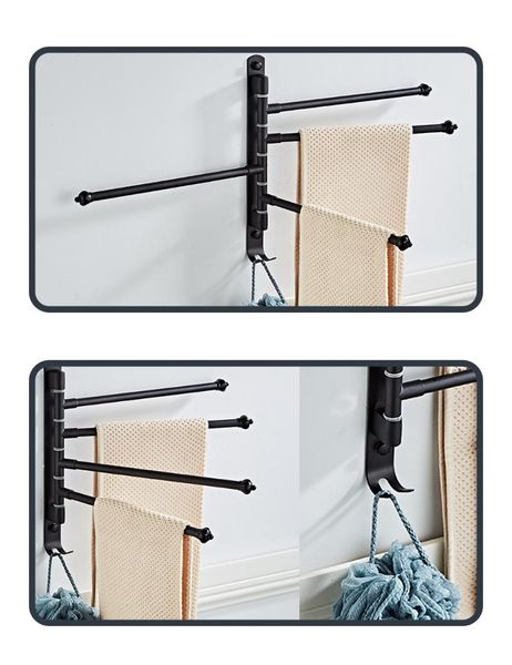 

towel racks 1pc stainless steel bar rotating rack bathroom kitchen wall-mounted holder four bars with hook