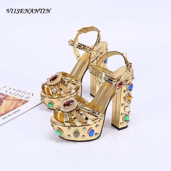 

dress shoes nightclub bag heel sandals diamond-studded pearl temperament large size women's gemstone crystal buckle high heels, Black