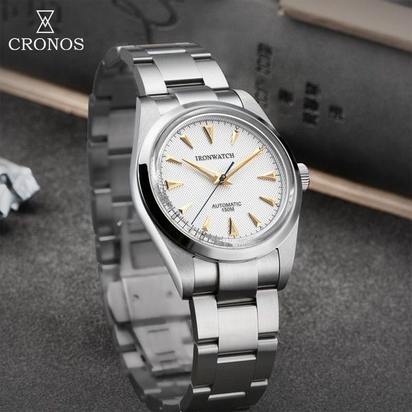 

wristwatches ironwatch men watch vintage daily automatic miyota 9015 movement oyster bracelet see-through back luminous mechanical watches, Slivery;brown