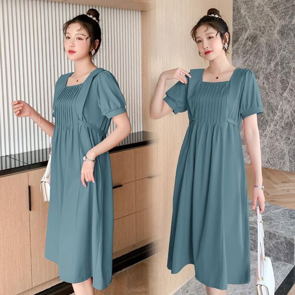 

maternity dresses 2021 summer korean fashion elegant a line loose clothes for pregnant women ties waist pregnancy clothing, White