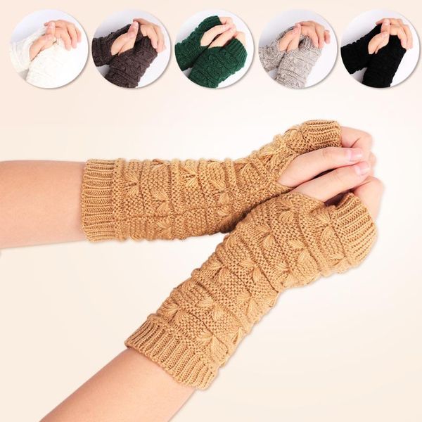 

five fingers gloves women' winter cold-proof knitted warm half-finger computer sleeves thickened girl cute, Blue;gray