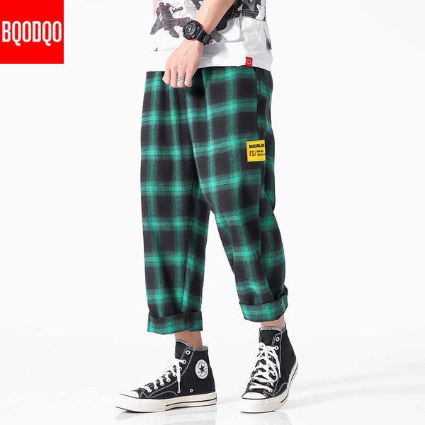 

men's joggers plaid pants man black cotton comfortable pant summer casual streetwear loose trouser japanese trendy sweatpants h0831