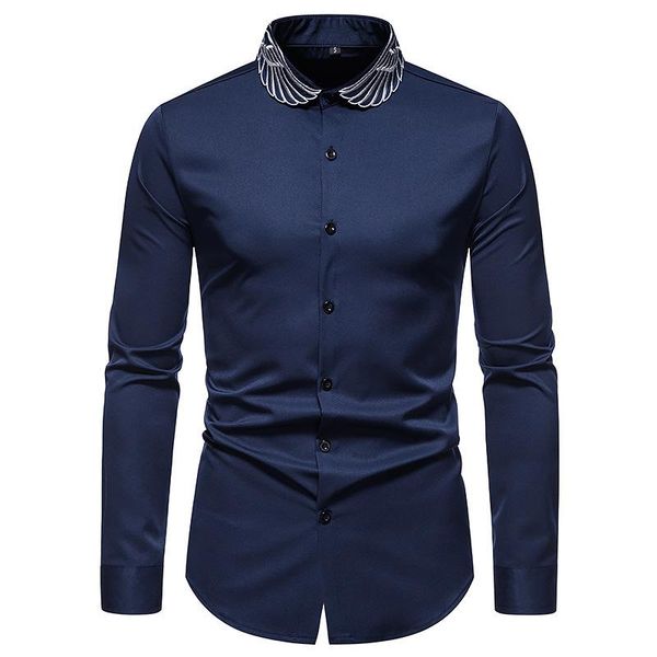 

men's casual shirts mens silver embroidery shirt mandarin slim fit long sleeve dress wedding social men chemise homme, White;black