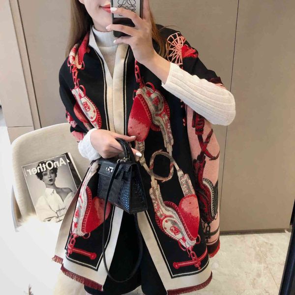 

70% off design scarf autumn and winter style versatile imitation cashmere women's striped carriage jacquard long thickened warm shawl, Blue;gray