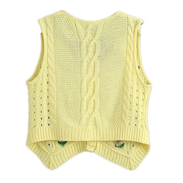 

stylish women hand crochet flower sleeveless cardigan retro knitting cropped sweater vest jumper yellow korea clothes, White;black