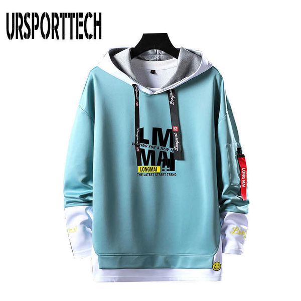 

spring autumn letter print hoodies men casual loose hooded thin sweatshirt men harajuku fleece hip hop hoodies for men 210528, Black
