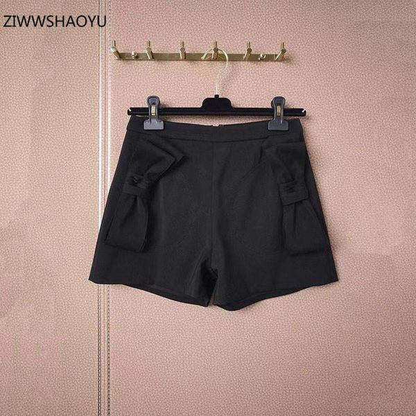 

women's shorts ziwwshaoyu summer fashion women black casual solid high waist bow female straight type bottoms, White;black