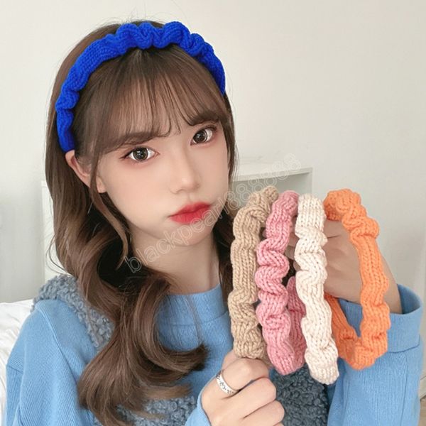 

women simple fashion knitted hair hoops sweet retro all-match pleated headband solid color elegant head hoop hair accessories, Silver