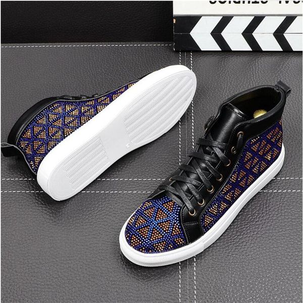 

blue designer punk sneakers light bottom hip-hop flats board shoes ankle boots male casual height increasing loafers, Black