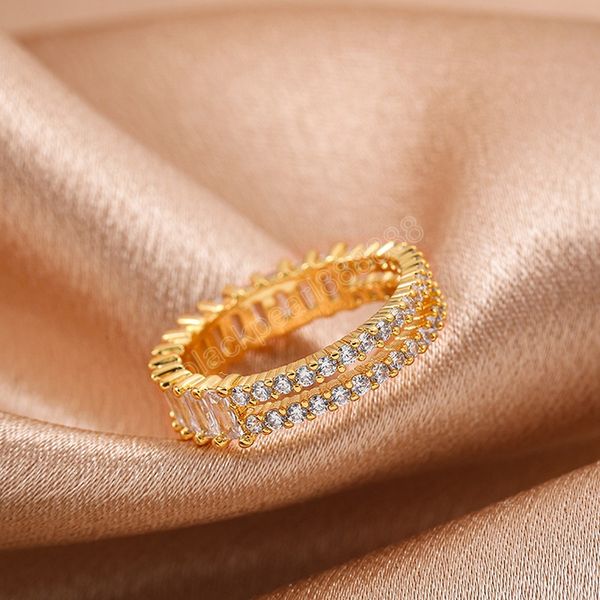 

minimalist asymmetric cz crystal rings for women fashion geometric hollow round cubic zircon gold copper finger rings jewelry, Silver
