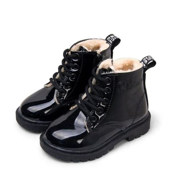 

2021 kids shoes rubber boots children' shoes patent leather botas boys girls waterproof plush snow boots toddler sneakers, Black;grey