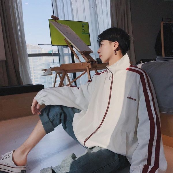 

summer korean men's versatile baseball suit student loose jacket looks super couple trend, Black;brown