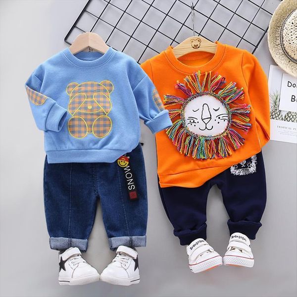 

baby boy clothes boys and girls bear spring autumn sports sweater 2 pcs suit children round neck pullover, White