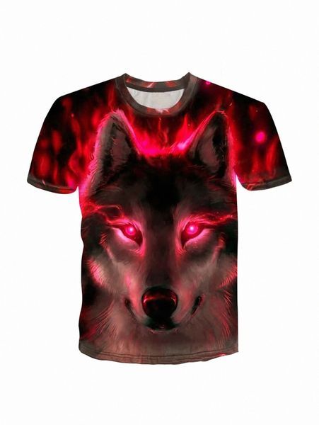 

men 3d wolf print crew neck tee s8im#, White;black